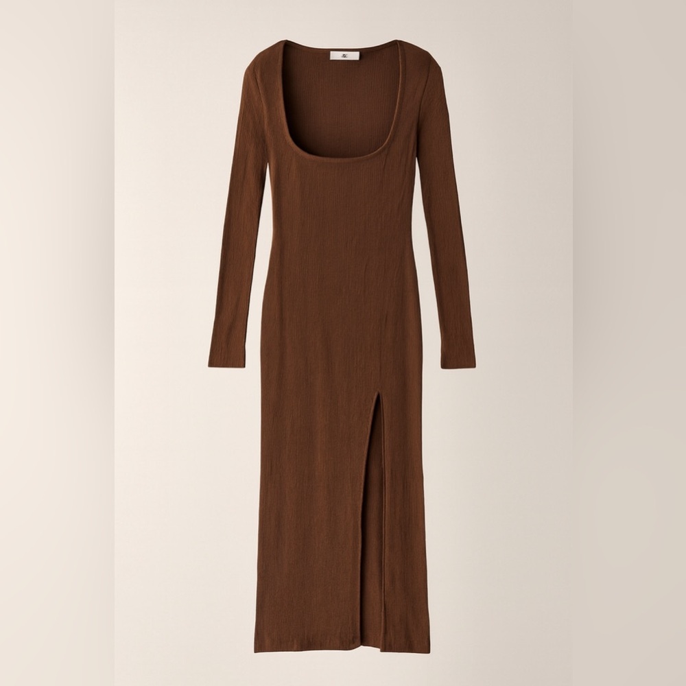 Na-Kd Ribbed Long Sleeve Brown Dress - Picture 2 of 4
